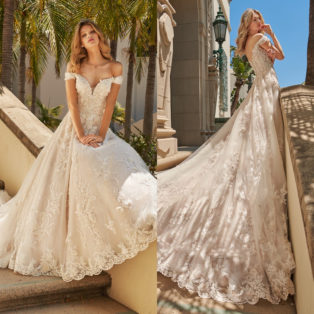 Off Shoulder Wedding Dresses Beads Lace Appliques Short Sleeve Bridal Gowns Backless Summer Sweep Train Wedding Dress