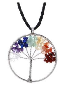 New Women Rainbow 7 Chakra Amethyst Tree Of Life Quartz Chips Pendant Necklace Multicolor Wisdom Tree Natural Stone Necklace WL1244