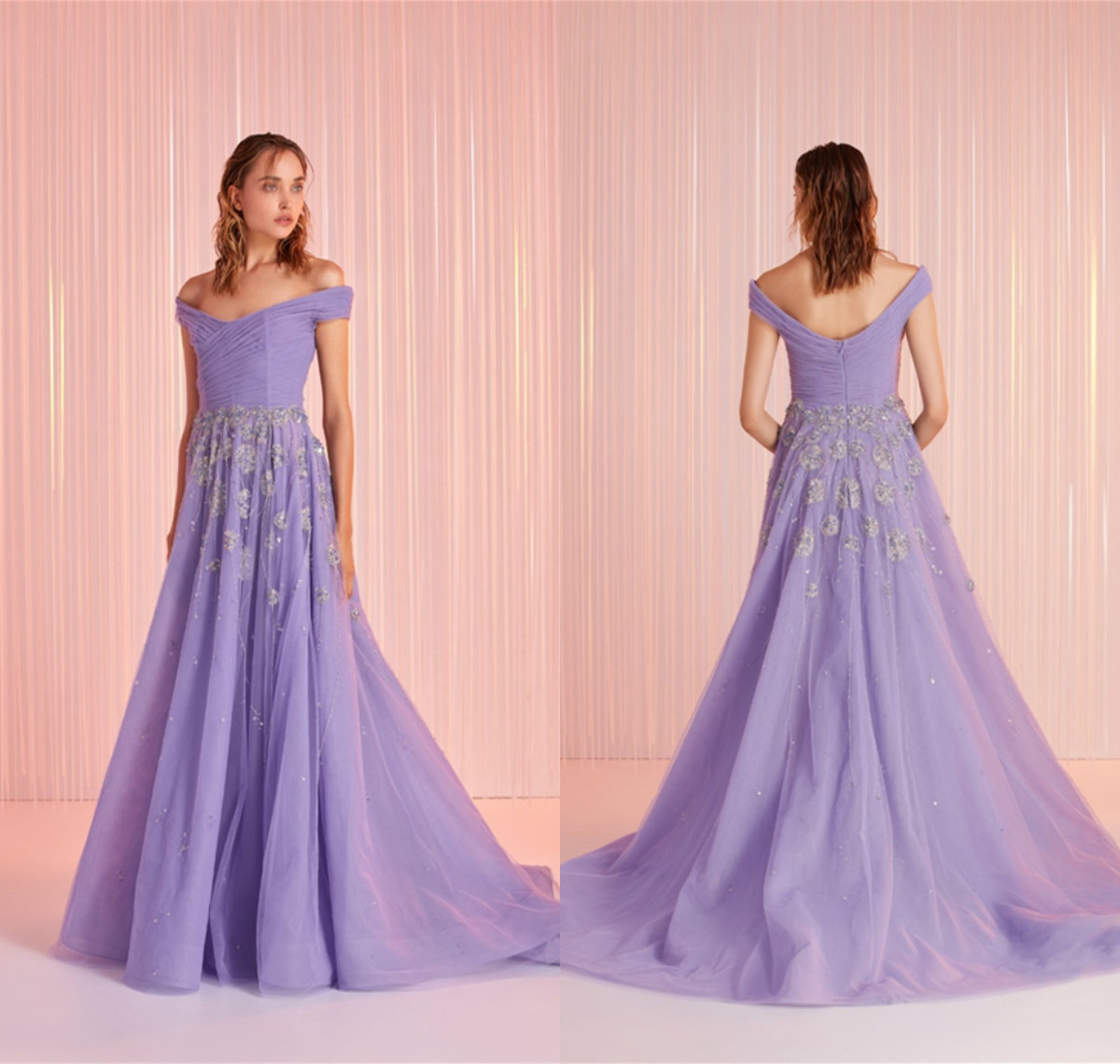 2021 Tony Ward Evening Dresses Off-Shouldert A Line Tulle Applique Court Train Prom Dress Party Wear Custom Made Red Carpet Gowns