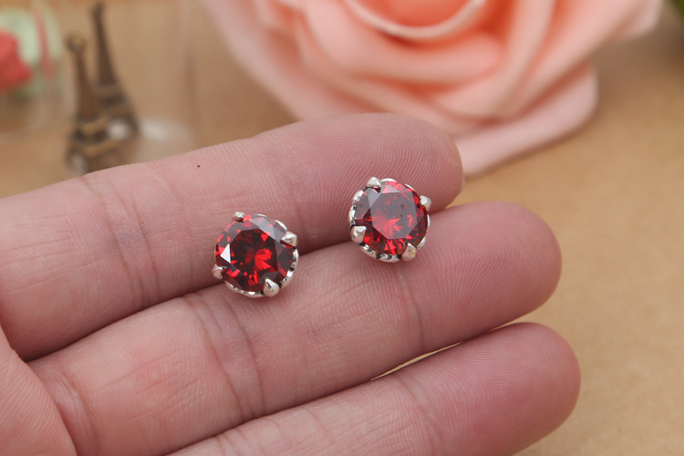 Brand new 925 sterling silver jewelry American antique silver hand-made designer jewelry red stone stud earring for women free shipping