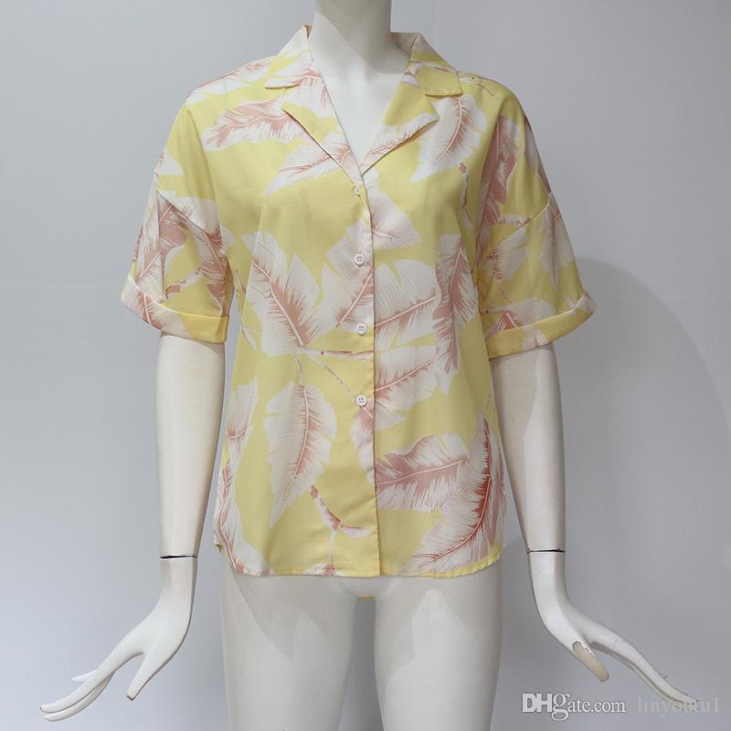 2020 Summer Blouse Women Short Sleeve Chiffon Blouse Casual Boho Style Floral Print Tops Turn Down Collar Office Shirt Plus Size