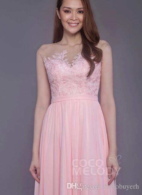 A Line Pink Bridesmaid Dress Long Split Front Lace Top Party Prom Dresses Chiffon Vestido De Novia Evening Gowns