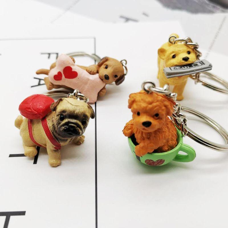 4pcs/lot 3d Pet Dog Lovers Animal Keyring Dog Bag Charms Keychains Fashion Jewelry New Key Ring Chain Key Holder