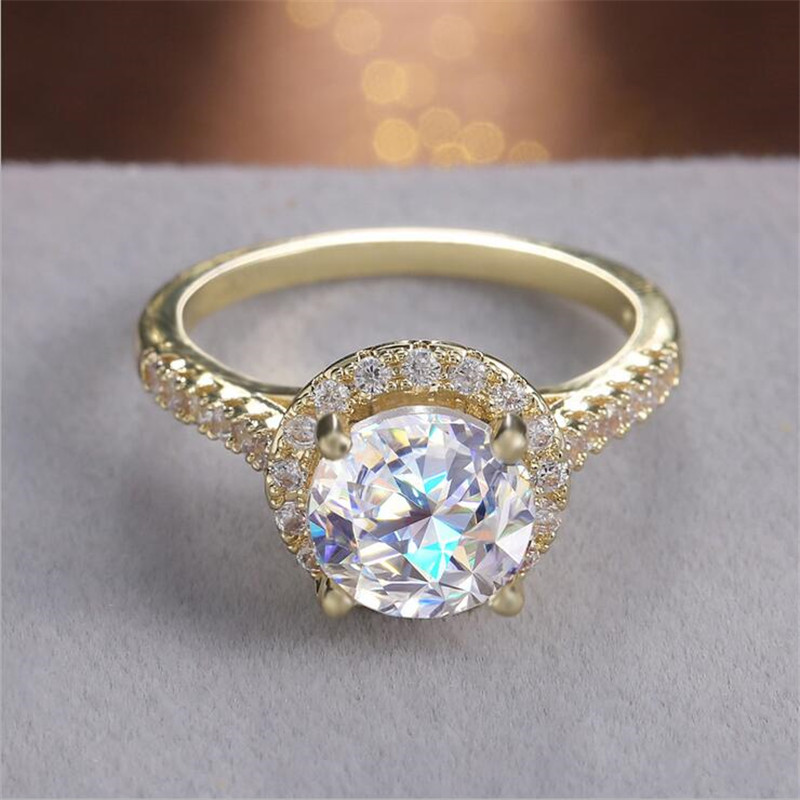 Sparkg Jewelry Sterg Sier Round Cut Big White Topaz CZ Dia SONA Gemstones Women Wedding Bridal Ring For Lover Gift