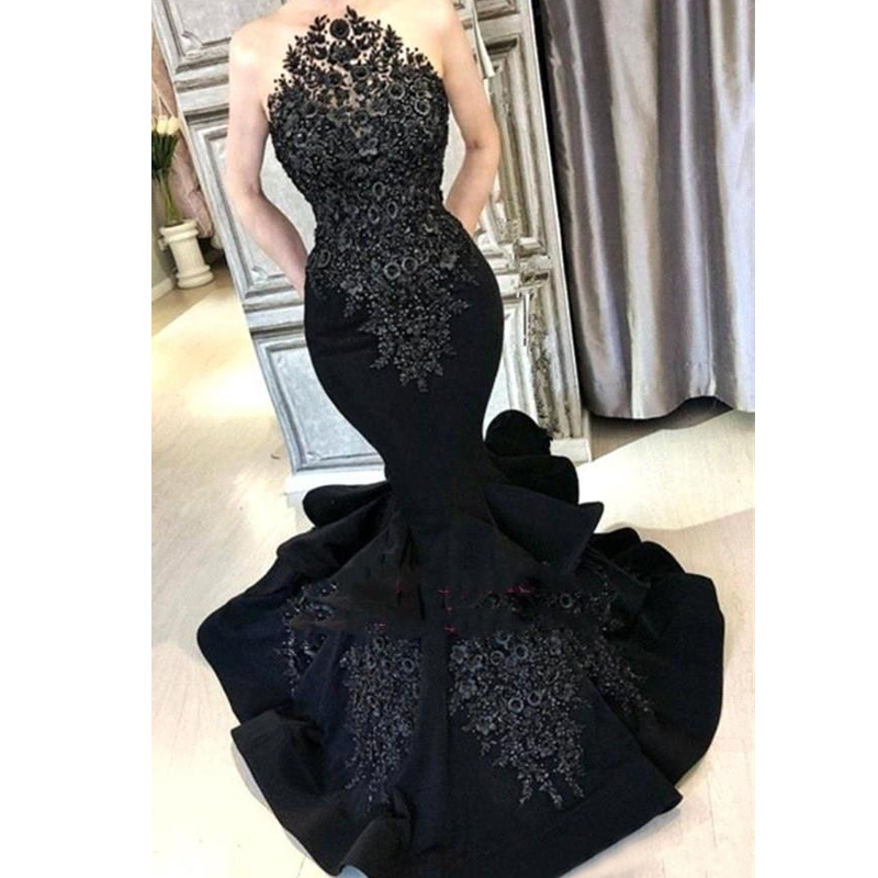 Black Sheer Neck Mermaid Party Dresses Floral Lace Evening Dresses 2019 Ruffled Prom Dresses Vestido Formal Gowns, Beige
Black Sheer Neck Mermaid Party Dresses Floral Lace Evening Dresses 2019 Ruffled Prom Dresses Vestido Formal Gowns, Beige