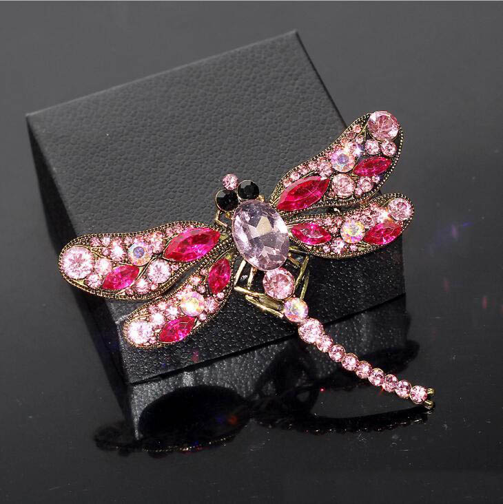 New Style Crystal Rhinestone Dainty Dragonfly Clothes Accessory Pins Brooches 7 Colors for Women