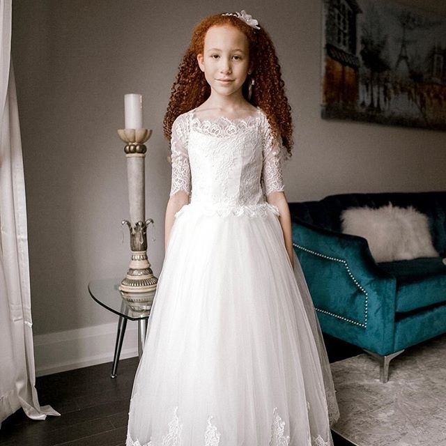 Half Lace Sleeve Little Bride Dresses Scoop A-Line Ivory Tulle Flower Girls Dresses Charming Brithday Party Dresses, Yellow
Half Lace Sleeve Little Bride Dresses Scoop A-Line Ivory Tulle Flower Girls Dresses Charming Brithday Party Dresses, Yellow