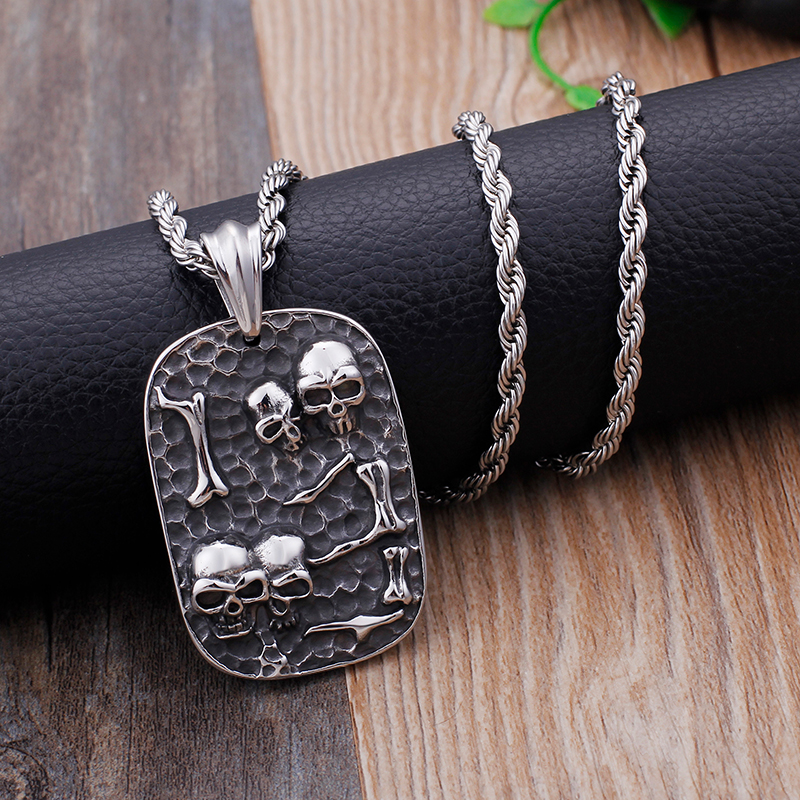 Casting Dog Tag Pendants Necklace Cool Men Military Card Skeleton Pattern 316L Stainless Steel New Fashion Jewelry