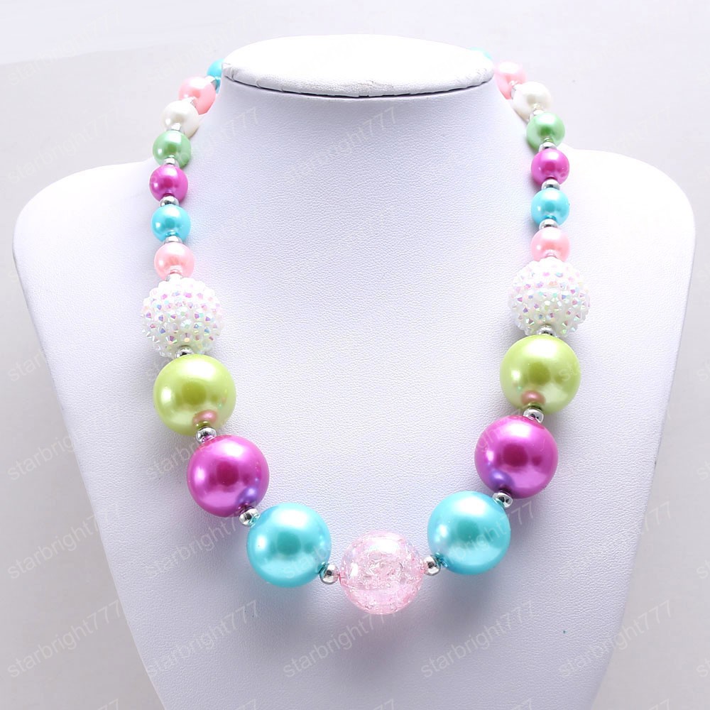 Kids Girls Beads Necklace Fashion Colorful Chunky Bubblegum Necklace For Baby Child Choker Necklace Charm Chunky Jewelry