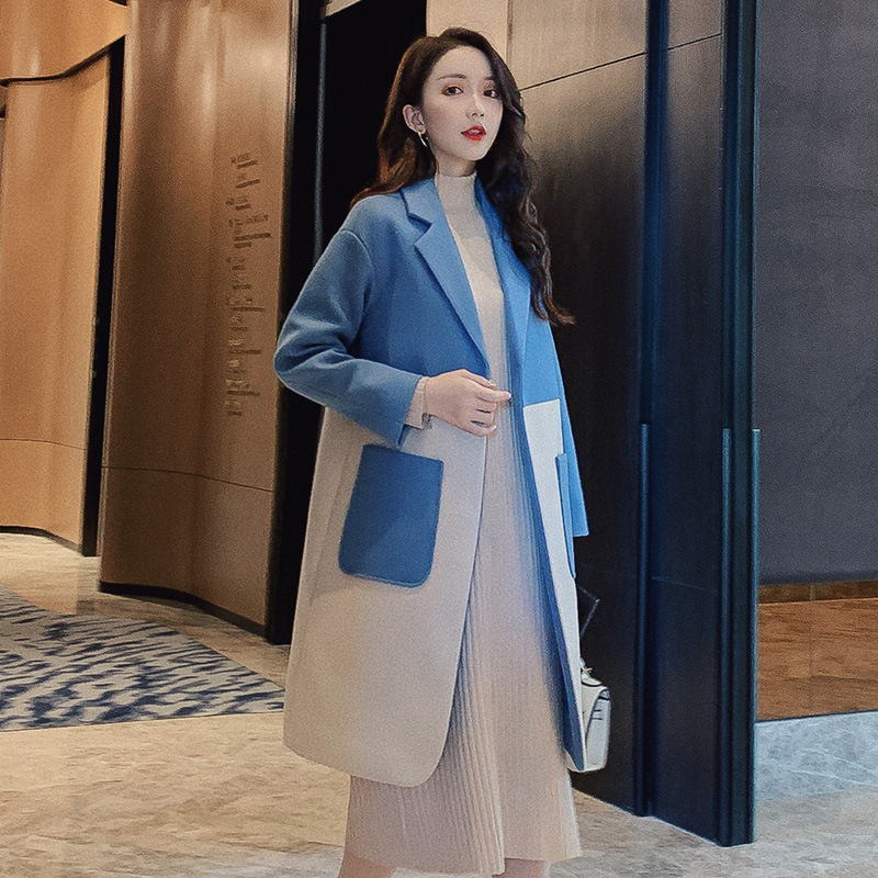 Long Sleeve Winter Wool Coat Women 2019 Covered Button Casaco Feminino Ladies Autumn New Slim Long Woolen Colour Patchwork Coat, Blue
Long Sleeve Winter Wool Coat Women 2019 Covered Button Casaco Feminino Ladies Autumn New Slim Long Woolen Colour Patchwork Coat, Blue