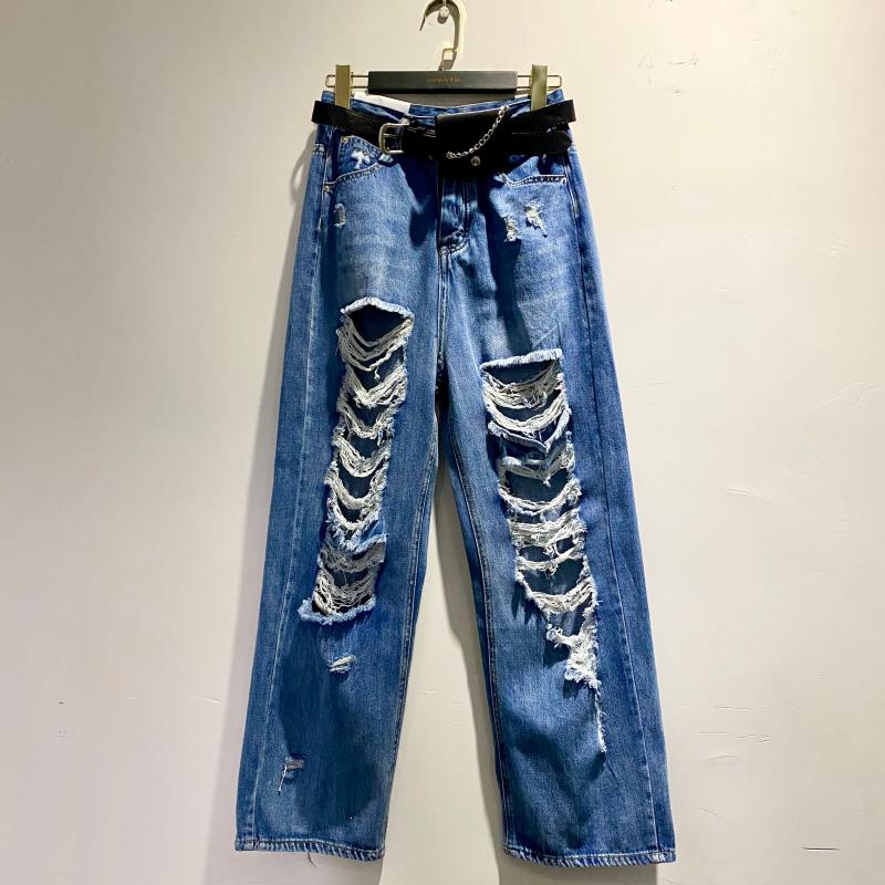2020 summer new beggar broken hole old wash design bag belt denim wide leg pants women 0503, Blue
2020 summer new beggar broken hole old wash design bag belt denim wide leg pants women 0503, Blue