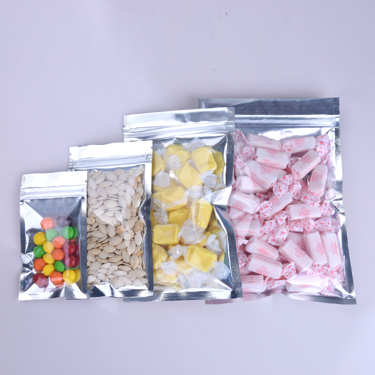 100PCS Clear Front Silver Aluminum Foil Zip Lock Packaging Bags Resealable Heat Sealing Snack Coffee Beans Powder Sugar Cereals Beaf Gifts Storage Zip
