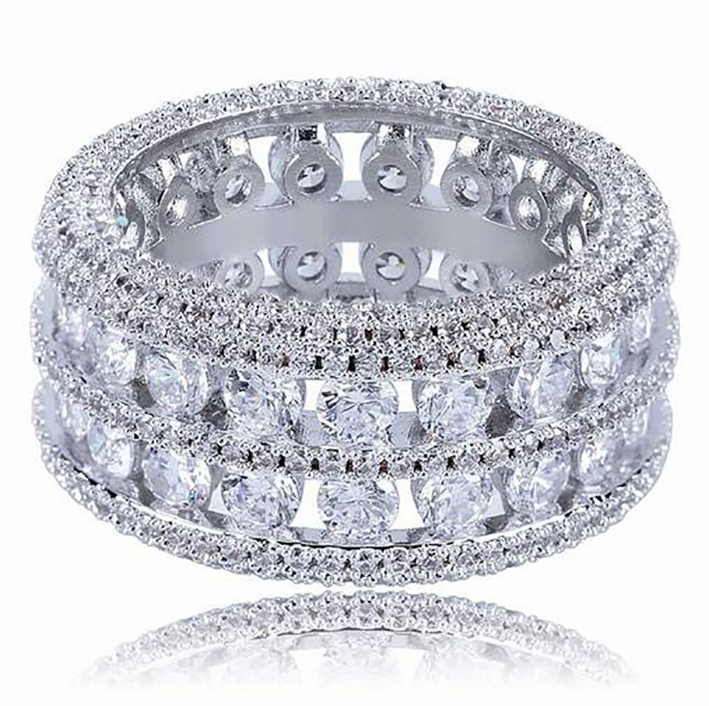 Mens 2 Row Channel Set Hollow 360 Eternity Band Gold CZ Bling Ring Full Simulated Diamonds Micro Pave Set Stones Hip Hop Rings
