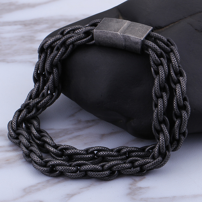 Cool Men Black Heavy Thick Rope Link Chain Bracelets High-end Men's Stainless Steel Titanium Steel Jewelry