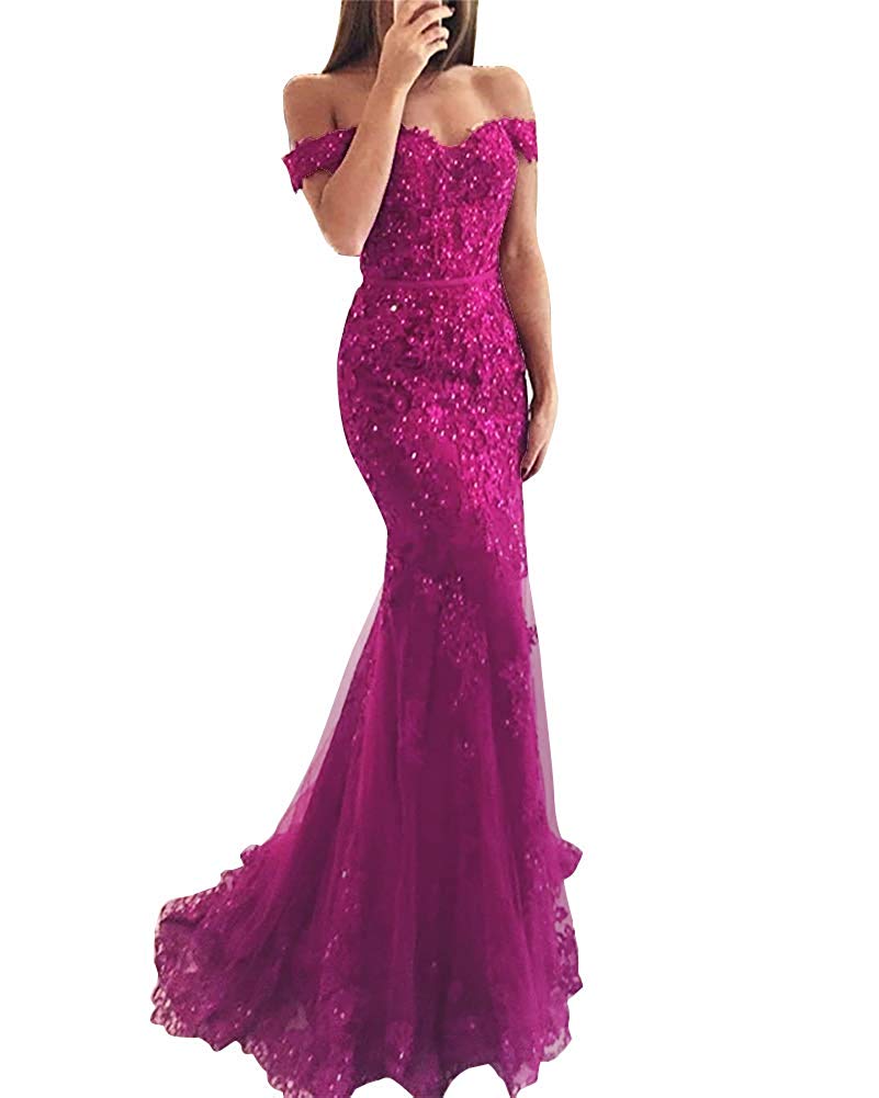 2019 New Burgundy Red Royal Blue Cheap Mermaid Prom Dresses Long Off Shoulder Beads Sequined Lace Applique Evening Party Wear Formal Dress