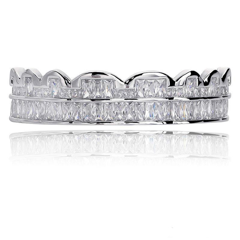 New Discount Baguette Set Teeth Grillz Top Bottom Silver Color Grills Dental Mouth Hip Hop Fashion Jewelry Rapper Jewelry