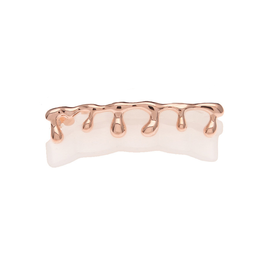 Hip Hop Gold Teeth Grillz Drip 8 Teeth Grills Dental Cosplay Bottom Lower Tooth Caps Rapper Mouth Jewelry Party Gift