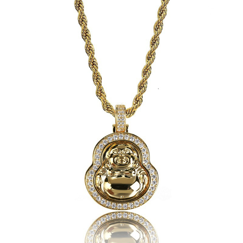 Luxury Designer Jewelry Mens Necklace CZ Maitreya Buddha Pendant Necklace Iced Put Lab Diamond Mens Gold Chain for Mens Jewelry Gi