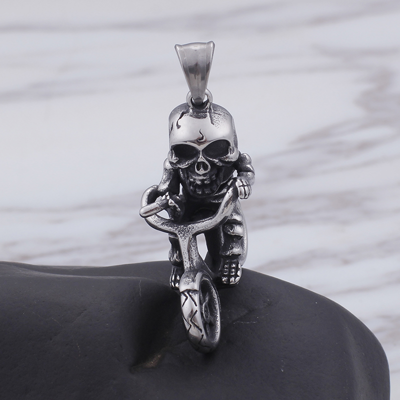 Hip Hop Skeleton Bicycle Pendants Necklace New Men Punk 316L Stainless Steel 18K Gold Plated Jewelry
