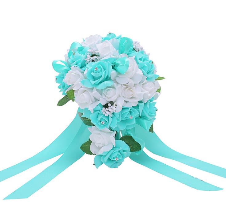 Bridal Wedding Bouquets PE rose Flowers Rose falls bouquet with bling pearls Wedding Bouquet flowers WQ65