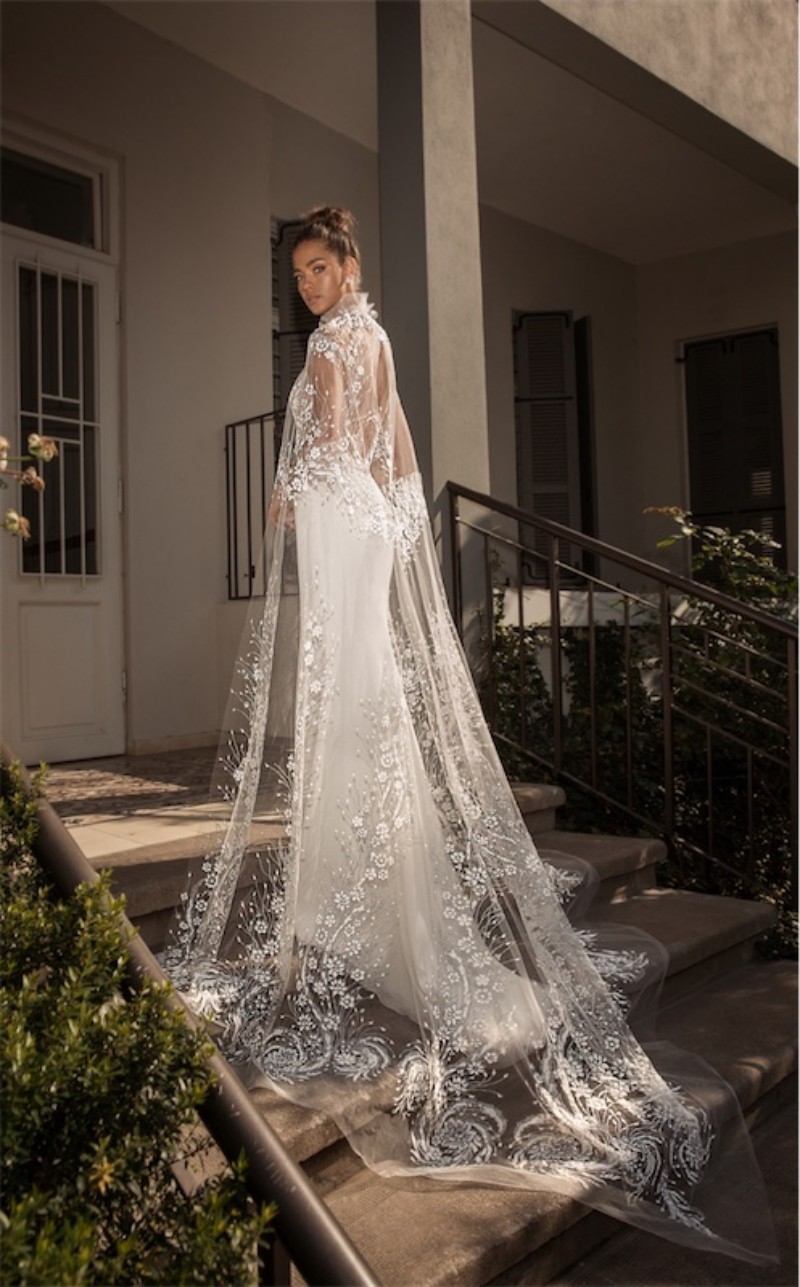elihav sasson beach split wedding dresses with cape sexy mermaid lace appliqued satin bridal gowns robe de marie