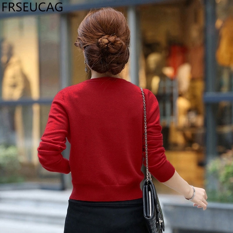 FRSEUCAG 2017 new double-breasted cashmere sweater solid color knitted small jacket round neck cardigan Short section V191202