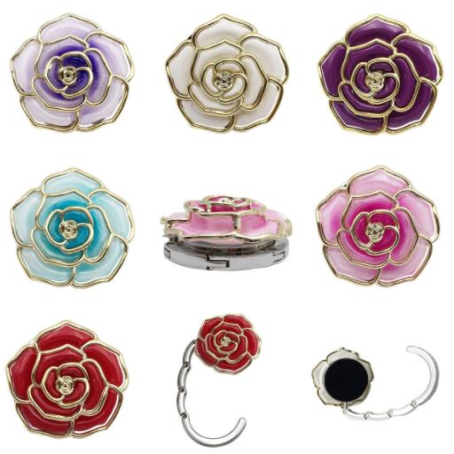 New Zinc alloy Hanger Rose Shape Foldable Bag Purse Hook Portable Rose Table Hook for Bag Creative Multiple Bag Desk Hanger