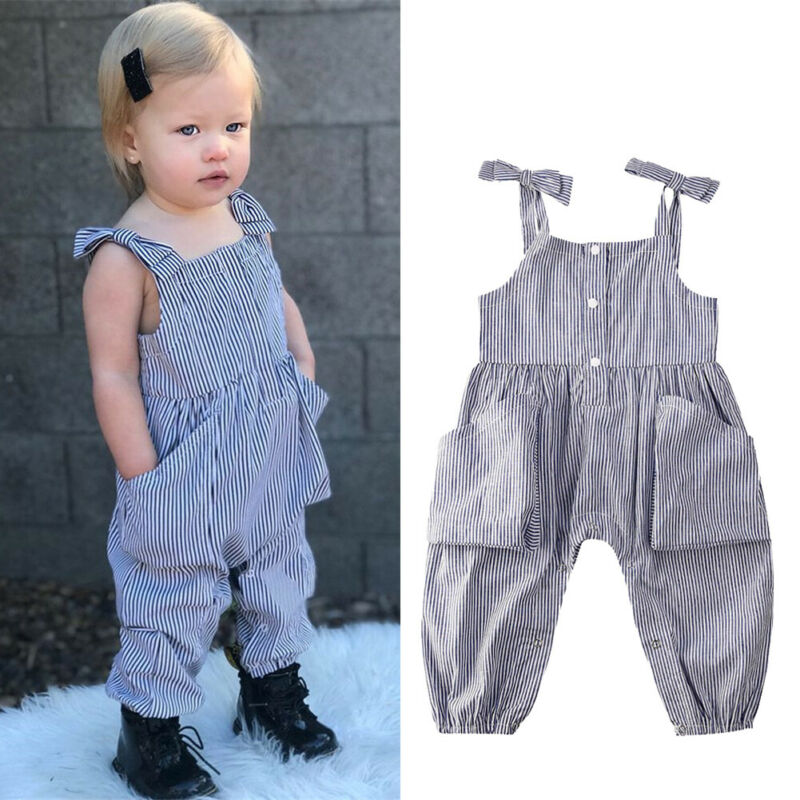 Summer Pocket Blue Striped Buttons Bowknot Playsuit Jumpsuit Overall Clothes Clothing Toddler Infant Baby Girl Romper
Summer Pocket Blue Striped Buttons Bowknot Playsuit Jumpsuit Overall Clothes Clothing Toddler Infant Baby Girl Romper