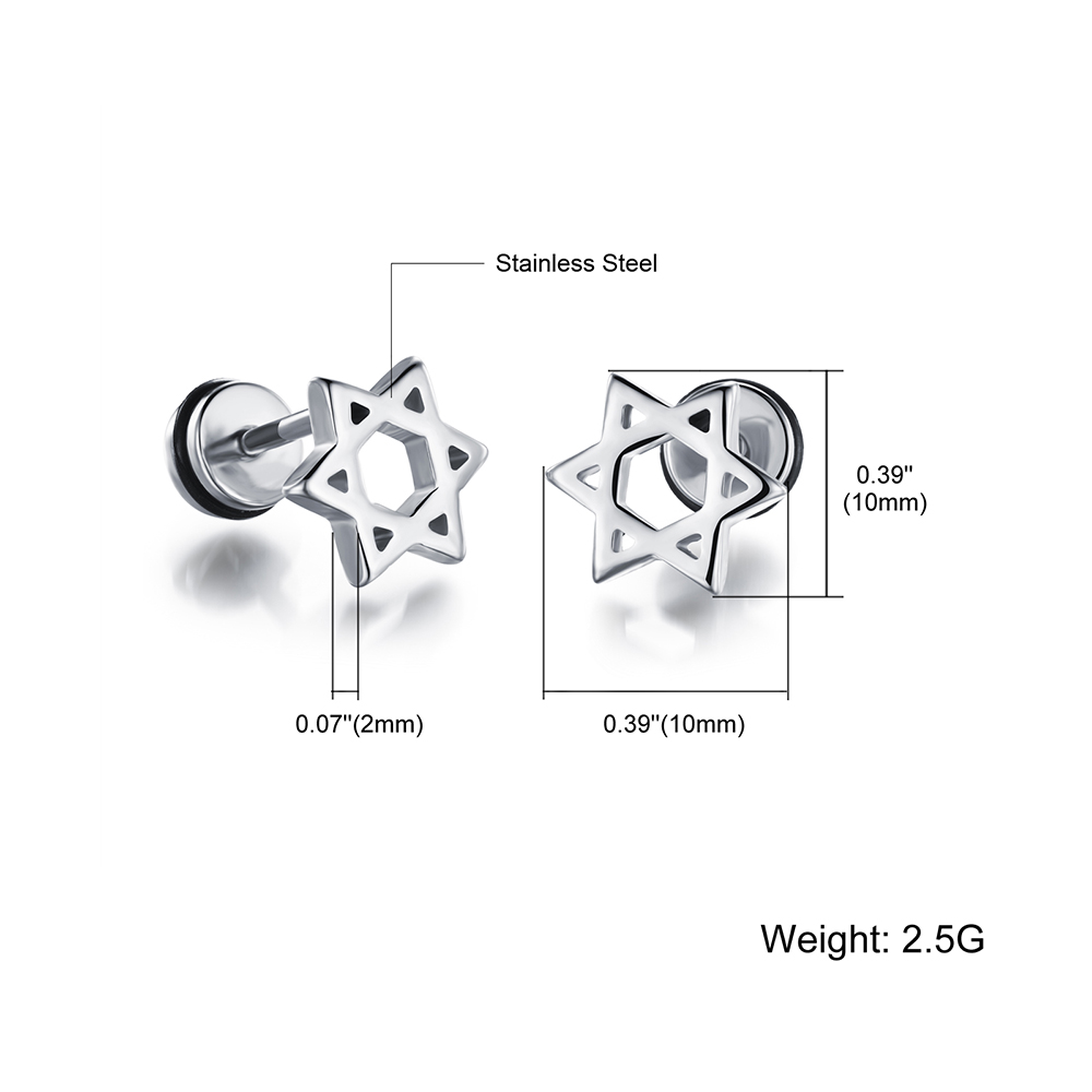Women Men's Six Star Screw Back Stud Earrings Jewelry 316L Stainless Steel Ear Bone Nail Earrings