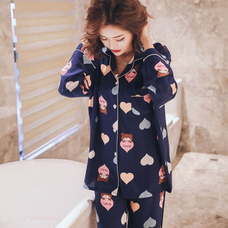 Pajamas loose home service ladies cotton printed spring and summer long-sleeved plus size cardigan thin navy blue new suit, Style 7
Pajamas loose home service ladies cotton printed spring and summer long-sleeved plus size cardigan thin navy blue new suit, Style 7