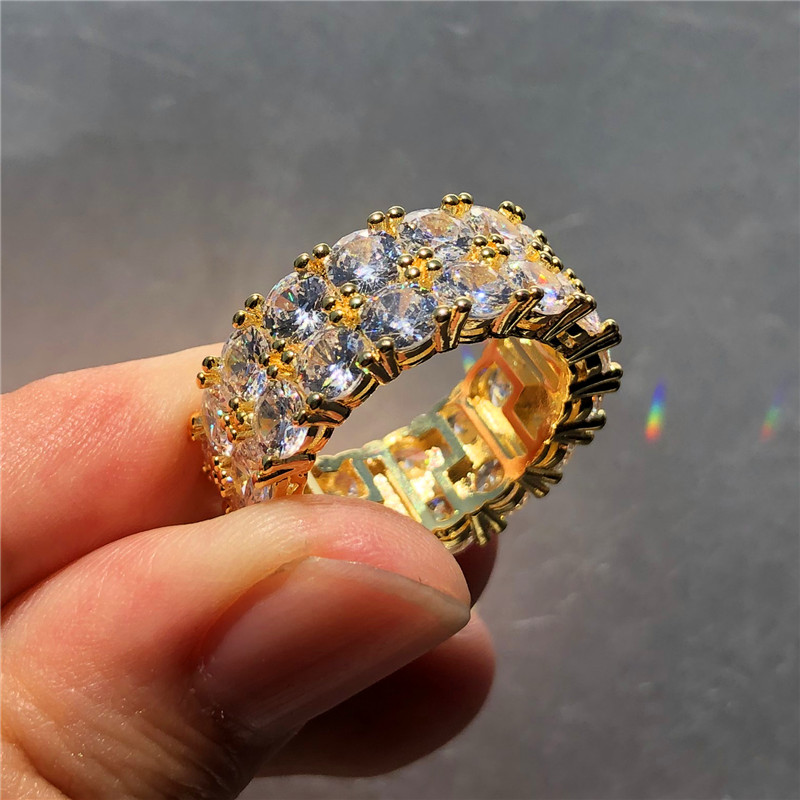 Hip Hop Vintage Fashion Jewelry 925 Silver Double Round Cut White 5A Cubic Zirconia Party Women Wedding Engagement Band Ring For Lovers Gift