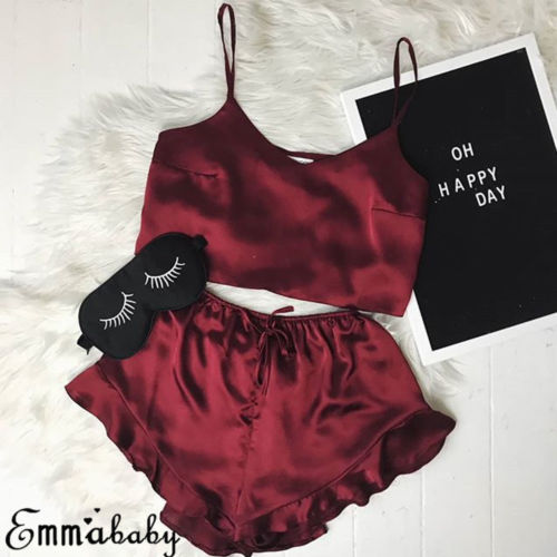 New Fashion Women' Solid Sexy Sleepwear Satin Silk Cloth Sets Sling Sleeveless V-neck Backless Tops and High-waist Shorts -XL, Wine red
New Fashion Women' Solid Sexy Sleepwear Satin Silk Cloth Sets Sling Sleeveless V-neck Backless Tops and High-waist Shorts -XL, Wine red