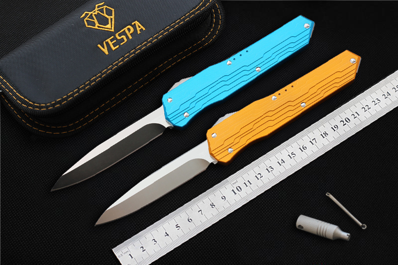 VESPA knives auto Combat Tactical knife D2 Blade Aluminum + TC4 Handle Automatic outdoor camping hunting knife pocket Survival EDC knife
VESPA knives auto Combat Tactical knife D2 Blade Aluminum + TC4 Handle Automatic outdoor camping hunting knife pocket Survival EDC knife