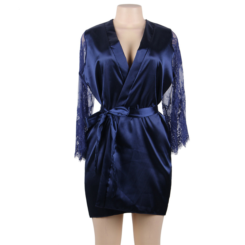 Comeondear Sleep Robes for Women Loose Long Sleeves Sexy Bathrobe Women Plus Size Night Lingerie Satin Wedding Robes RK80556