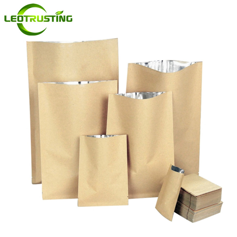 100pcs Kraft Paper Open Top Vacuum Packaging Bag Thick Barrier Candy Snack Salt Ground Coffee Powder Meat Tea Heat Sealing Gift Storage Pouches