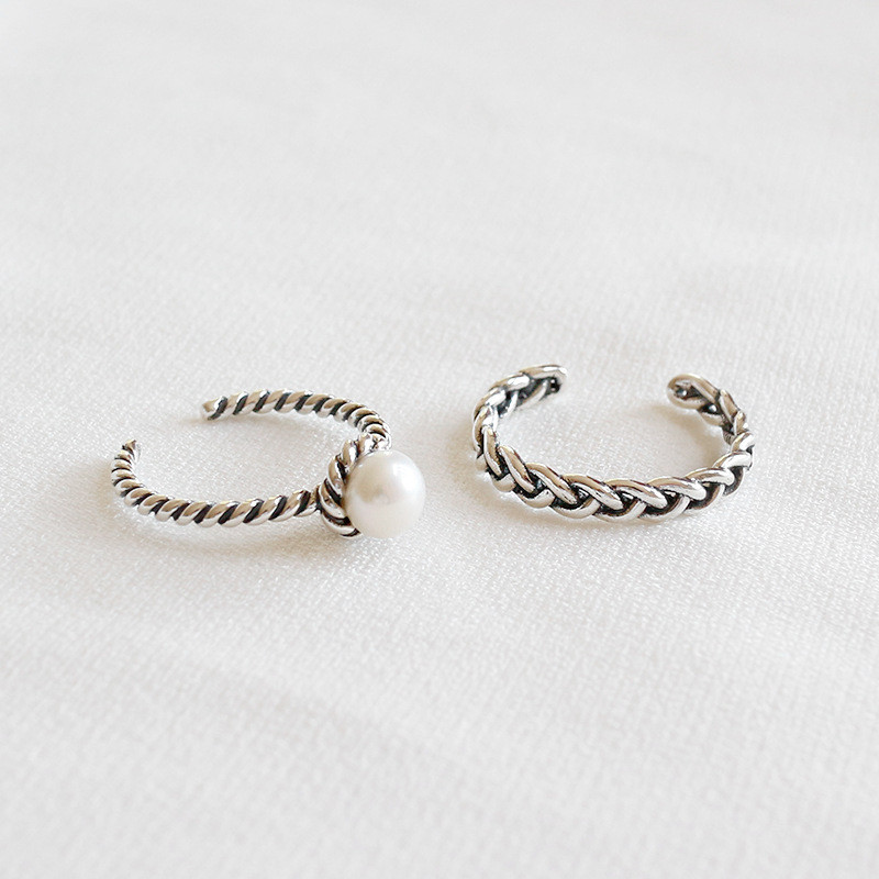 925 Sterling Silver Braided Open Ring Retro Adjustable Twisted Pearl Ring Valentine's Day Gift Jewelry For Women Anillos 2 Designs