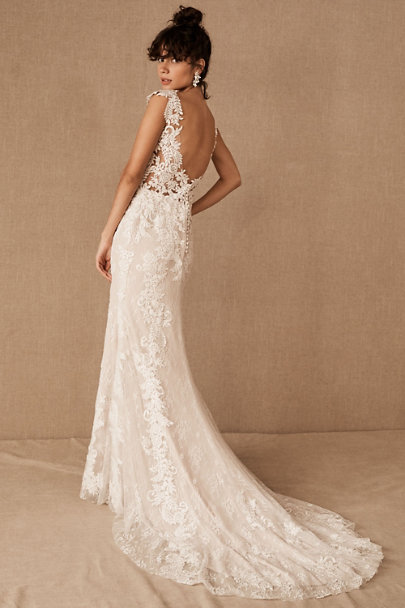 2020 BHLDN Mermaid Wedding Dresses Deep V Neck Sexy Backless Lace Appliqued Country Wedding Dress Custom Made Belt Beach Bridal Gowns