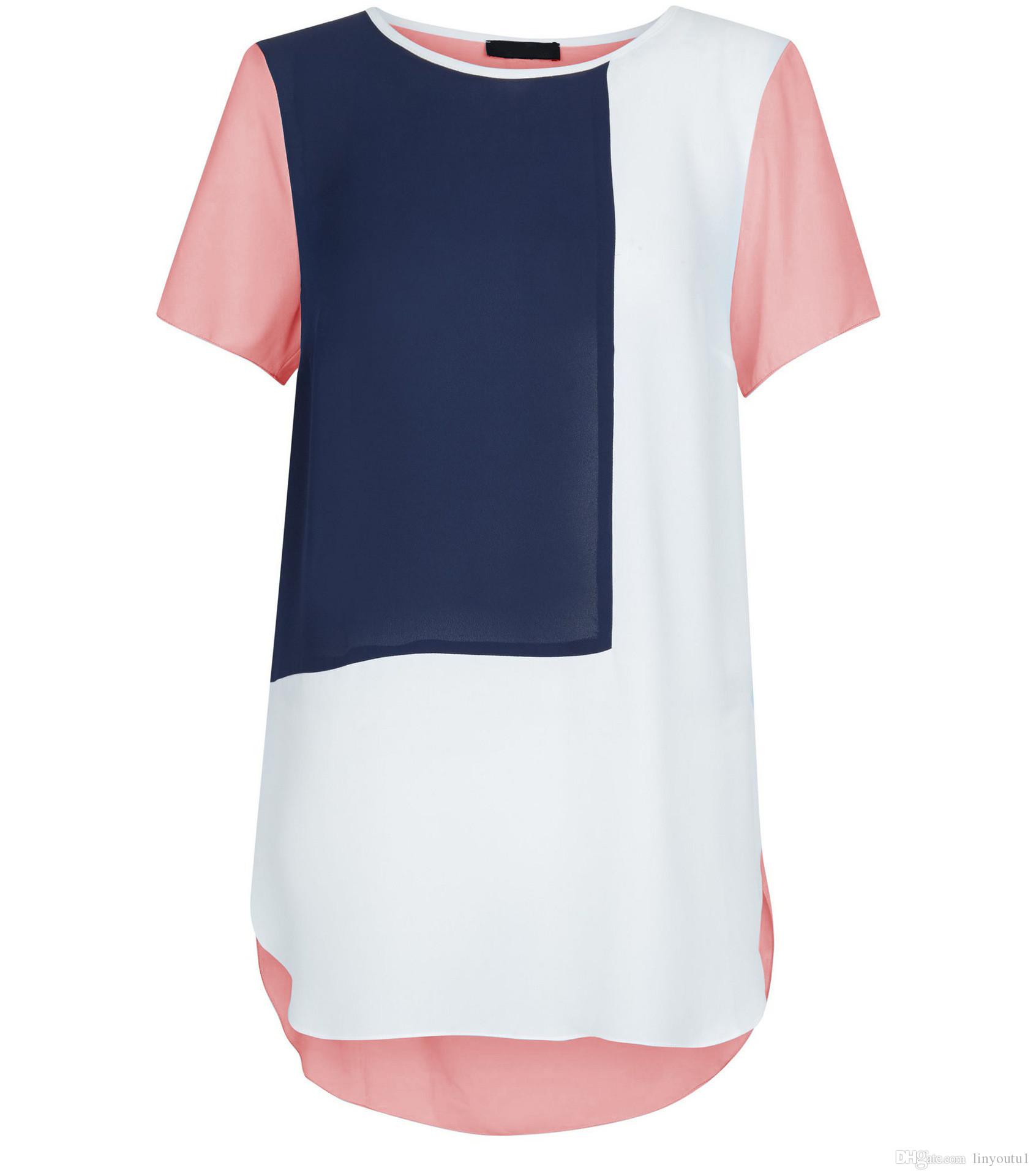 2020 Women Three Colors Stitching T-Shirt Tops Short Sleeve Casual Colorblock Cut Sew Summer Tee For Ladies L-5XL 2019S-6XL Plus Size T
