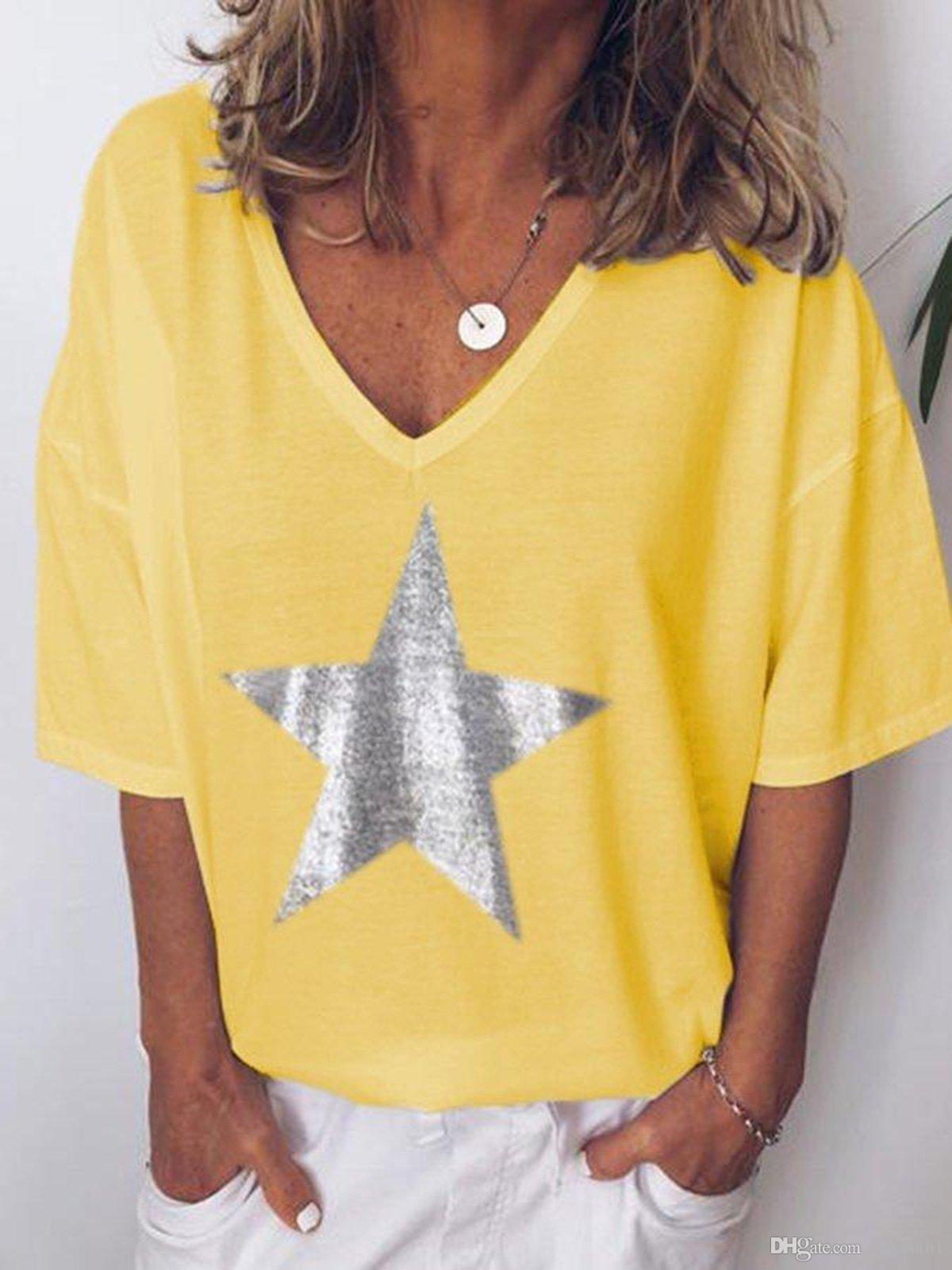 hot sale Women Cool Pentagram Print Female T-shirt Five-pointed Star T-shirts Women's Summer Tops Casual Tees Harajuku T Shirt Femme Top