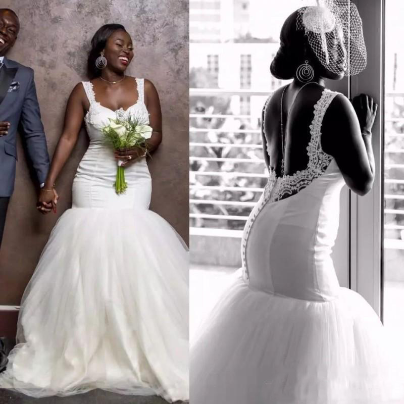 2019 Long African Mermiad Wedding Dresses with Lace Spaghetti Straps Backless Sexy Wedding Bridal Gowns Plus Size, Ivory
2019 Long African Mermiad Wedding Dresses with Lace Spaghetti Straps Backless Sexy Wedding Bridal Gowns Plus Size, Ivory