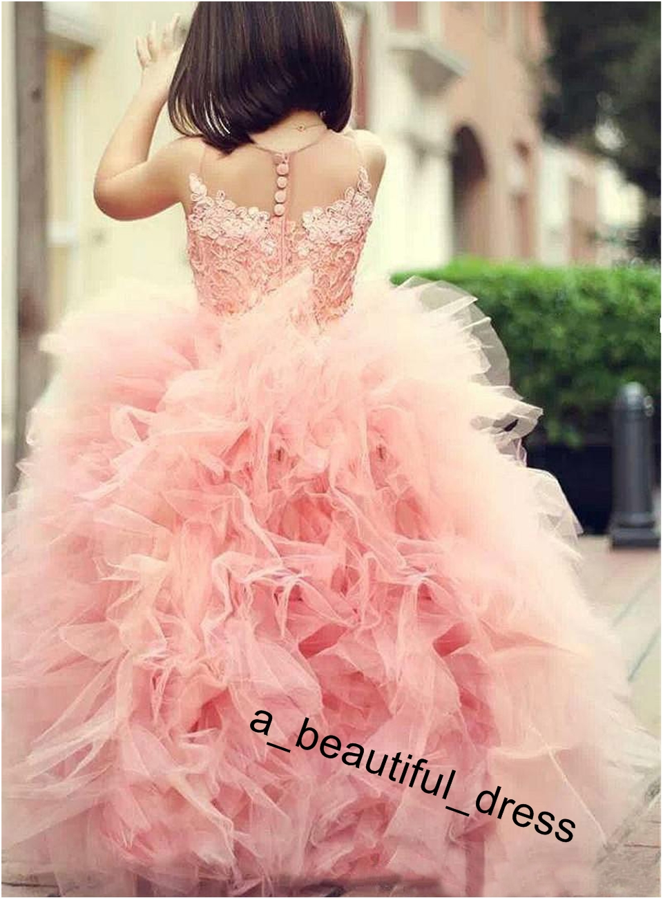 Blush Pink Lace Princess Flower Girls' Dresses for Wedding Christmas Kids Birthday with Crew Neck Tulle Ball Gown Party Dresses FG1309