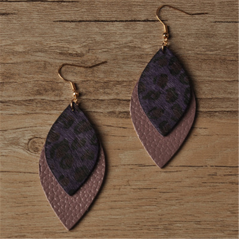 Hot Sale PU Leather Earrings Fashion Leaf Earrings Jewelry Women Accessories Gifts Water Drop Statement Earrings Leopard Eardrop