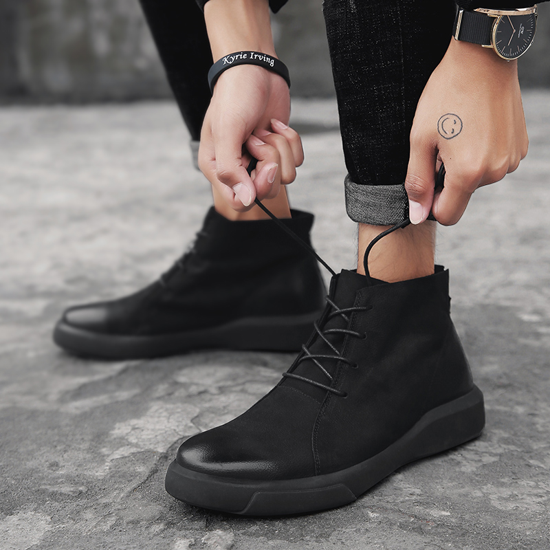 Hot Sale Men Ankle Boots Casual Outdoor Lace Up Cowhide Booties for Male