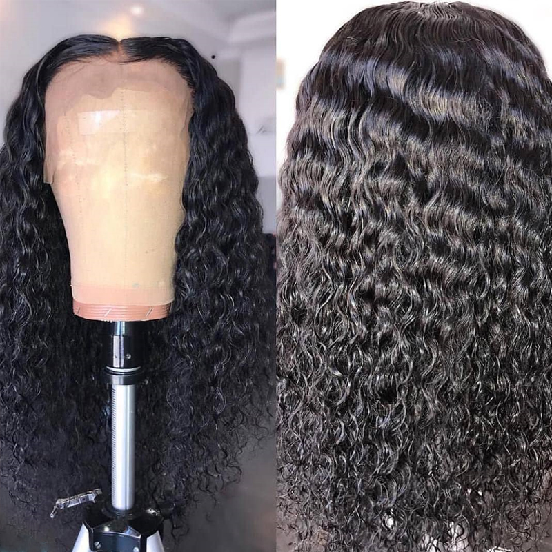 HD Lace Frontal Wigs Pre Plucked Full lace Kinky Curly Lace Front Wigs for Black Women Real Human Hair Wigs Glueless Long Curly Wig Natural Black Colo
