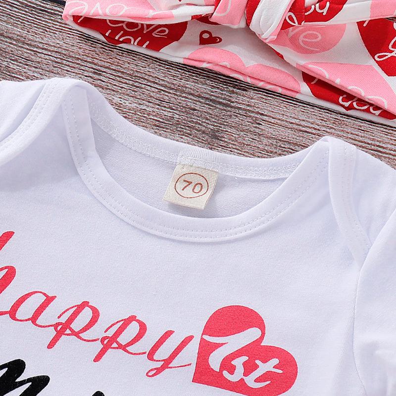 Newborn Baby Set Boys Girls Happy Mothers Day Letter Printing Bodysuit+pants+butterfly-knot Headband Outfit Toddler Clothing Set