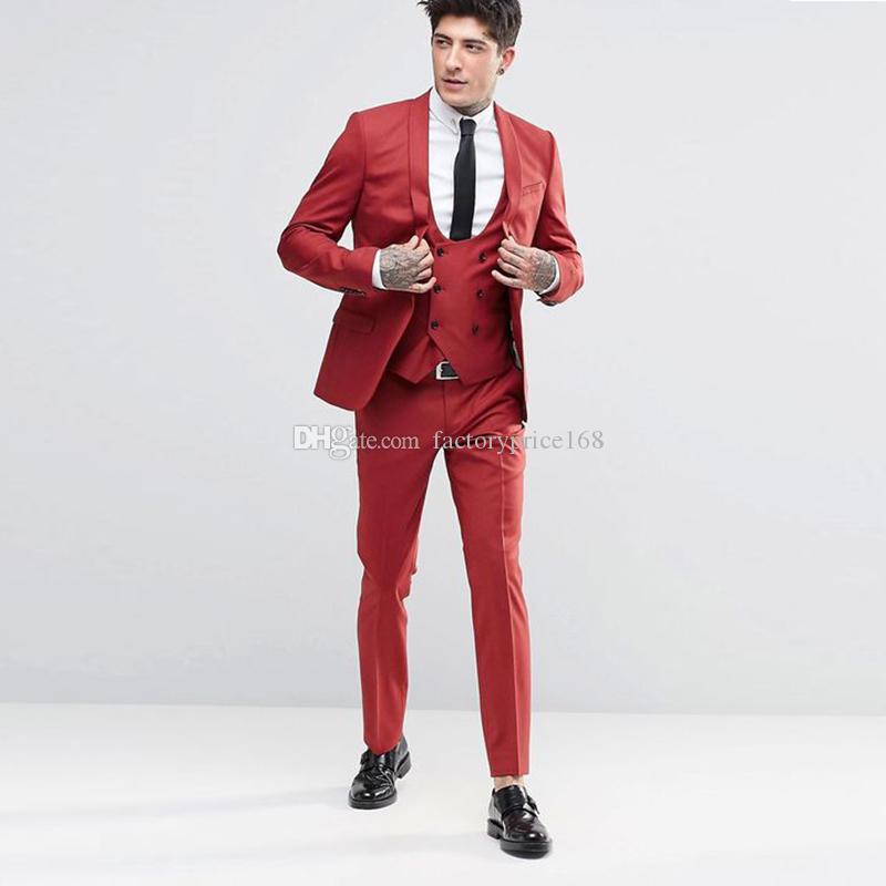 Fashionable One Button Groomsmen Shawl Lapel Groom Tuxedos Men Suits Wedding/Prom/Dinner Best Man Blazer(Jacket+Pants+Tie+Vest) AA224, Same as image