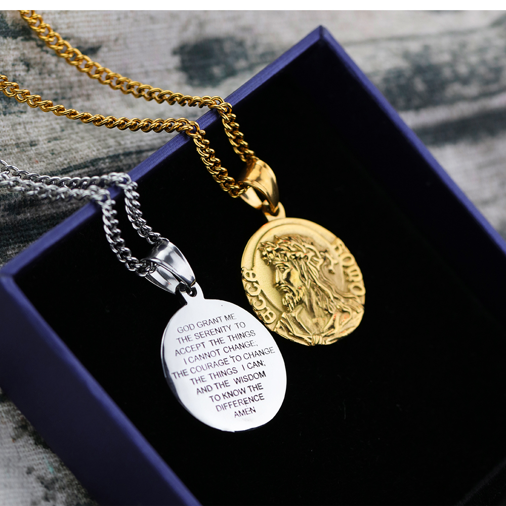 Engraved Jesus Pattem Pendants Necklace 316 Stainless Steel Men Women Religious Jewelry