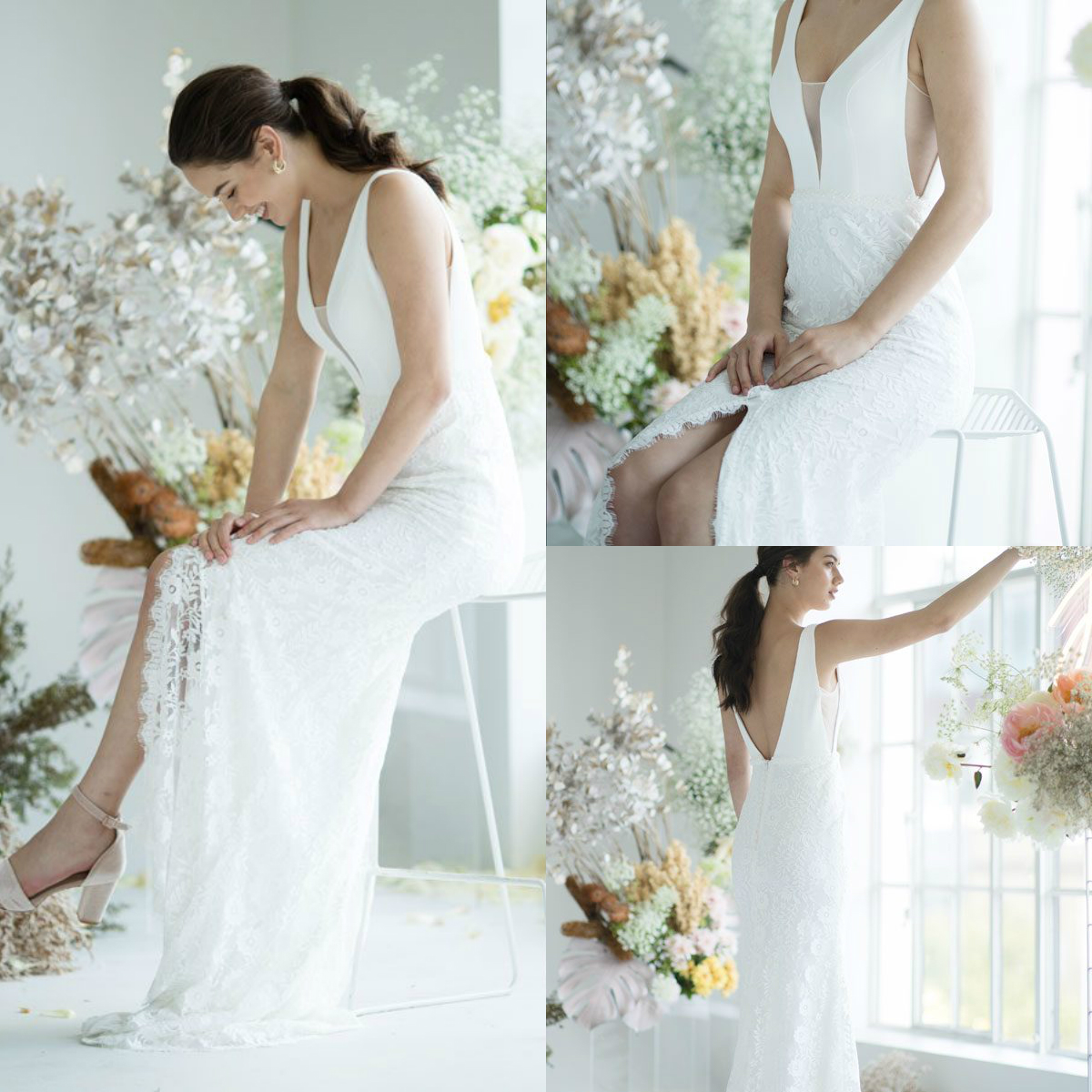 Daisy 2019 Bohemian Mermaid Wedding Dresses V Neck Lace Backless Front Split Plus Size Beach Boho Chic Bridal Gowns robe de mariée