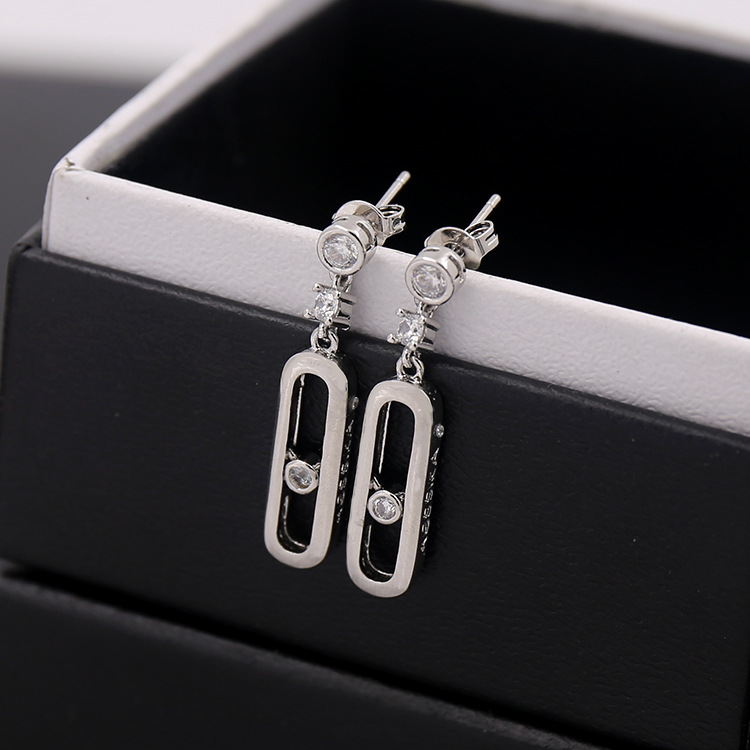 Wholesale- Exquisite inlaid copper micro hollow rectangular stone stud Earrings double color gold color earrings for women jewelry