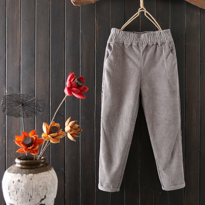 Autumn Winter Corduroy Pants Women Plus Size 3XL Elastic Waist Harem Pants Casual Corduroy Trousers Women Pantalon Mujer C4856 V191021